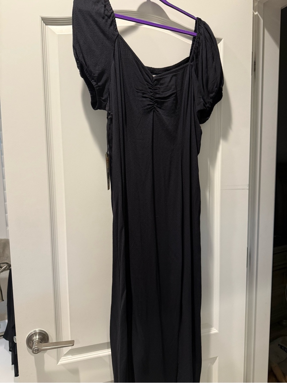Idyllwind Black Ruched Puff-Sleeve Maxi Dress size XL NWT